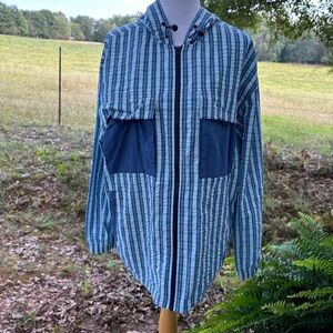 Blue Striped Hooded Jacket